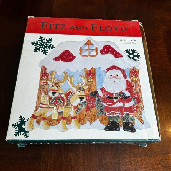 Fitz and Floyd Deer Santa Canape Dessert Serving Tray Platter Dish - Picture 2 of 9